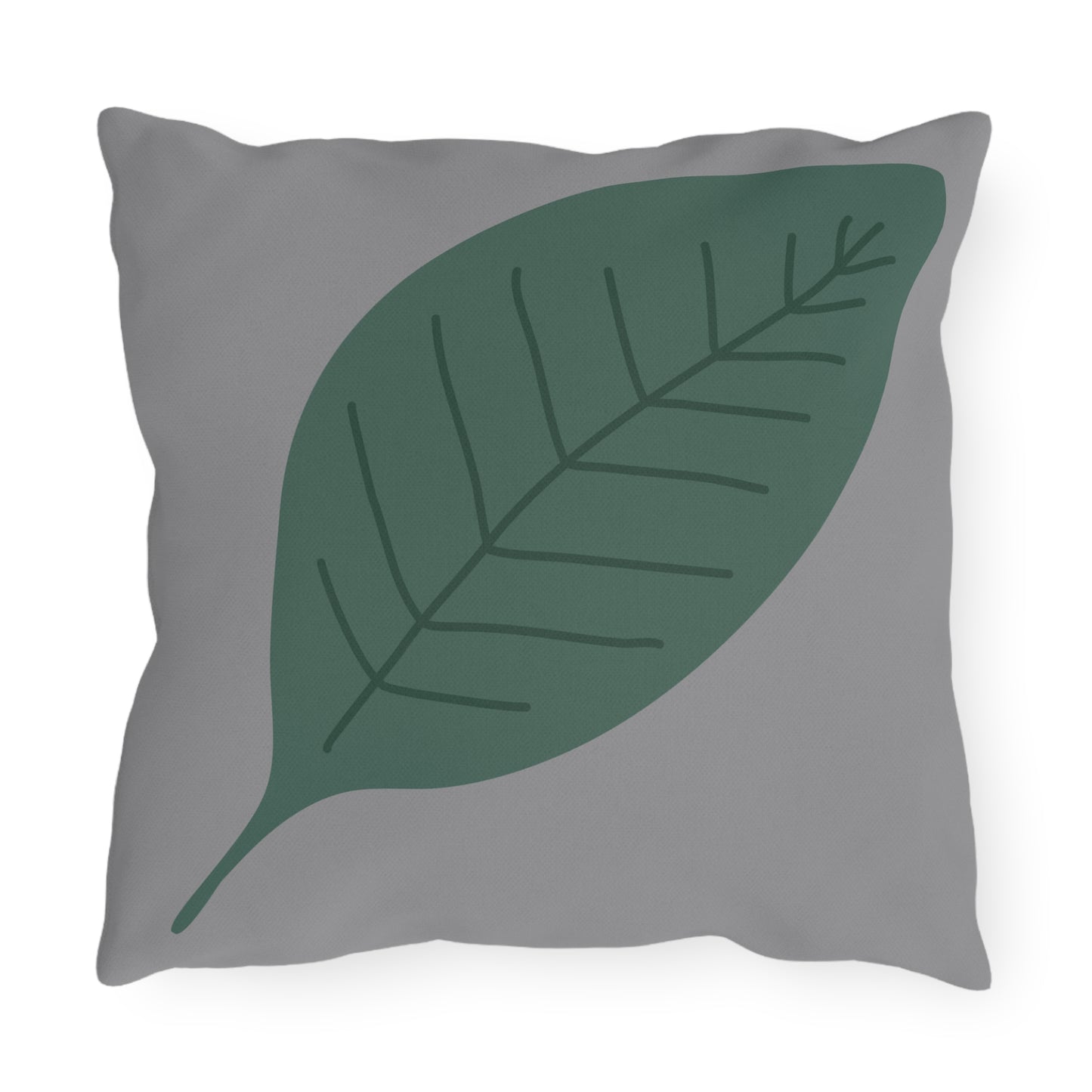 Green Leaf & Grey Outdoor Throw Pillow | Tropical Botanical Patio Cushio