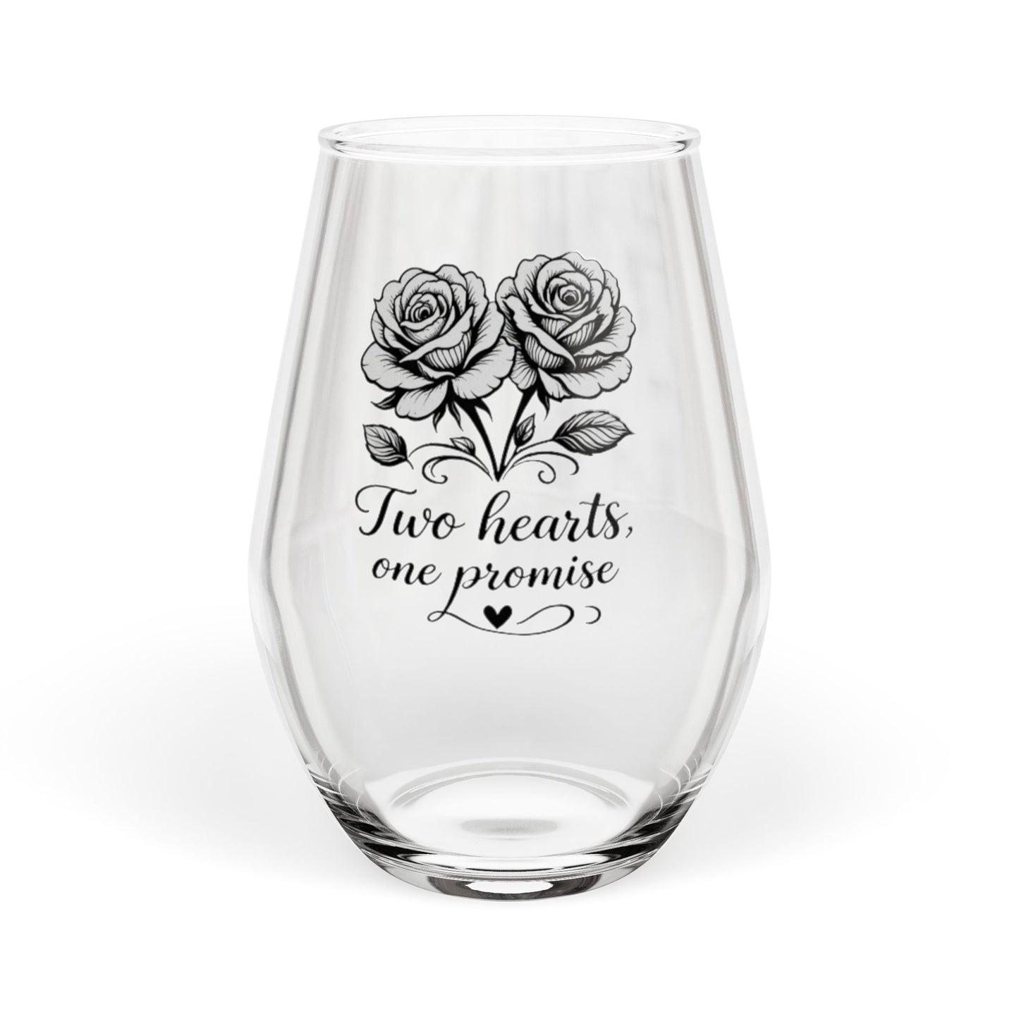 Two Hearts One Promise Stemless Wine Glass | Wedding Vow Glass