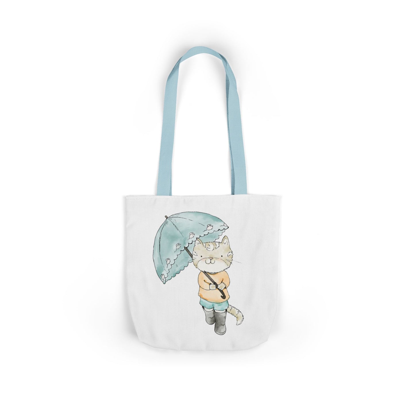 Cat Lover Tote Bag Cute Kitty with Umbrella Rain Boots Cat Lover Eco Tote Bag