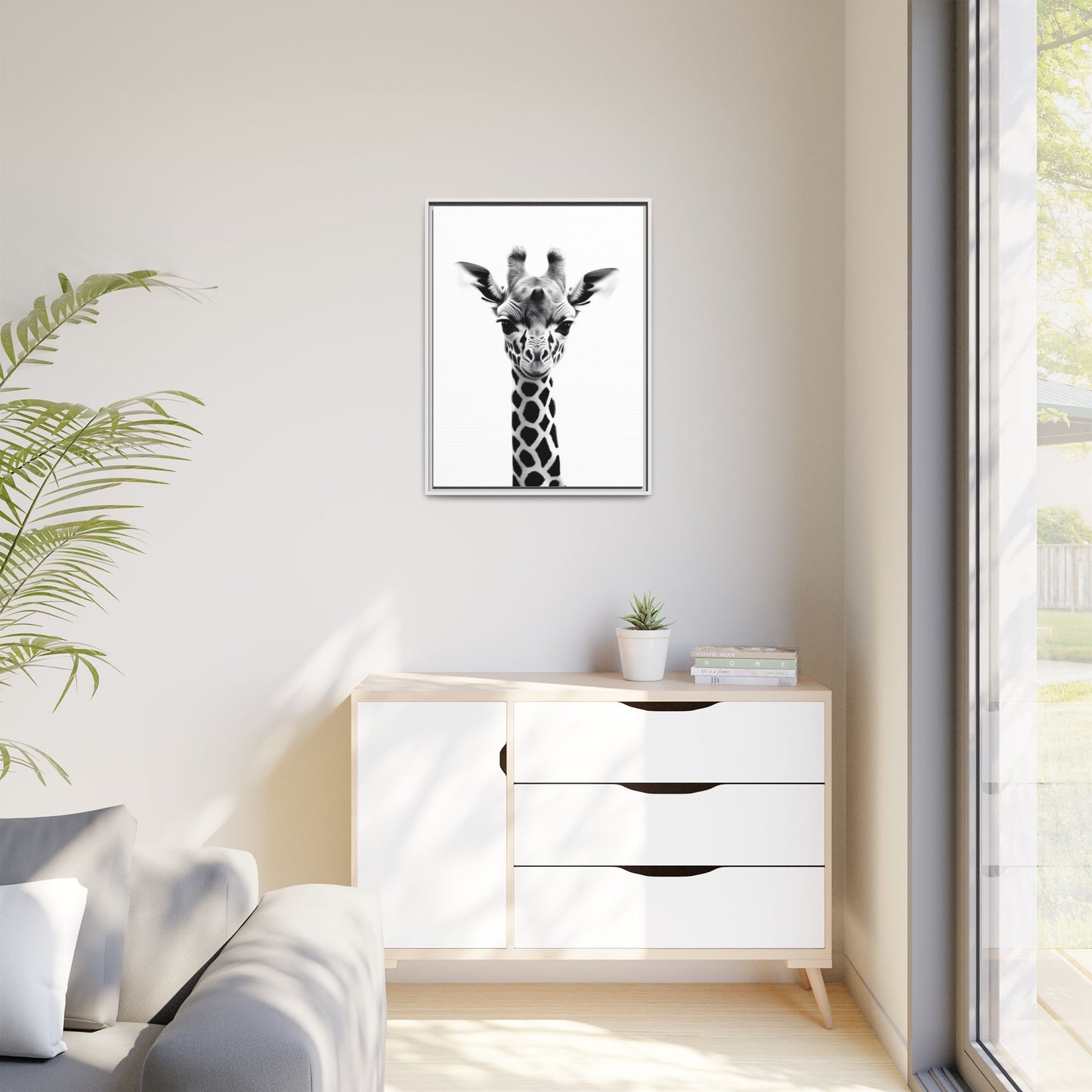 Baby Giraffe Wall Art Black & White Wildlife Photography Print, Cute Giraffe Lover Gift