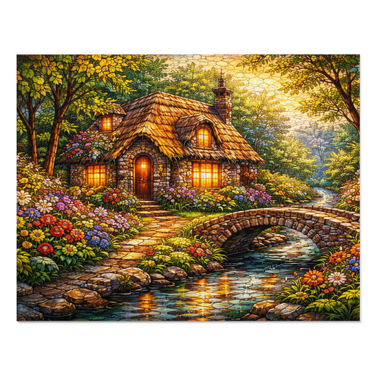 Cozy Cottage by Stream Jigsaw Puzzle