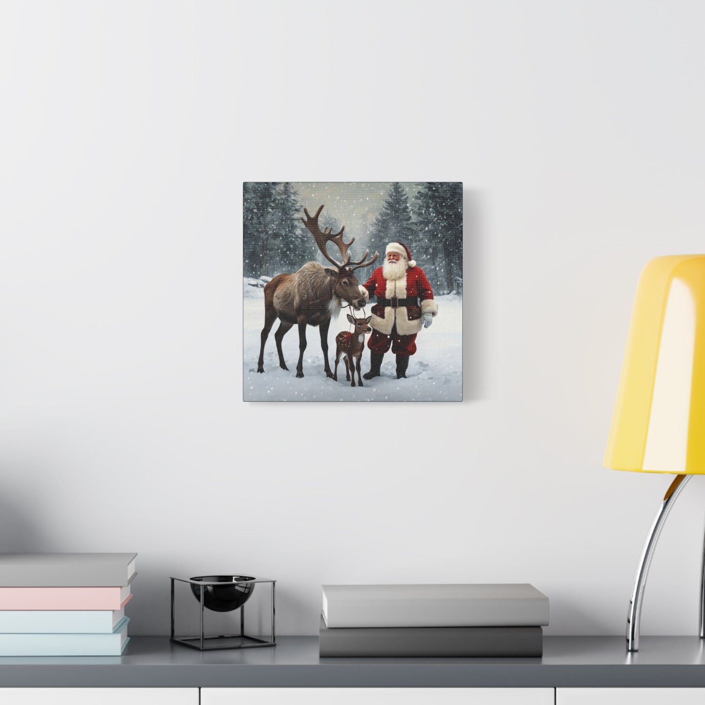 Santa with Reindeer Christmas Wall Art Canvas | Festive Holiday Home Decor