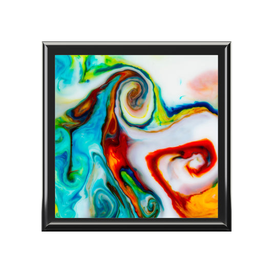 Colorful Modern Art Jewelry Box with Ceramic Tile Lid , Artistic Keepsake Box