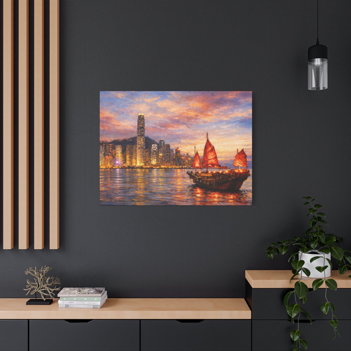 Hong Kong Junk Boat at Sunset Canvas