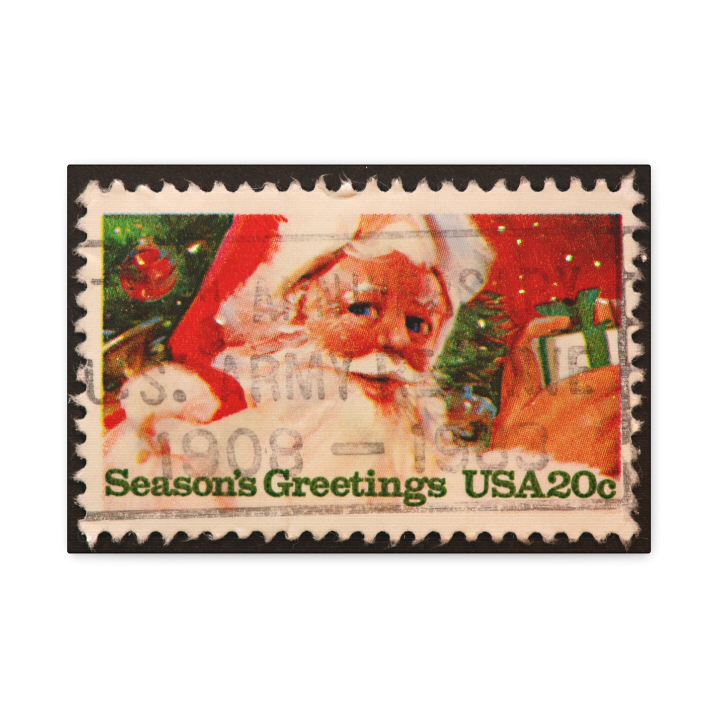 Vintage Santa Claus Stamp Wall Art US Army Postmark | Christmas Decor Mantle Art