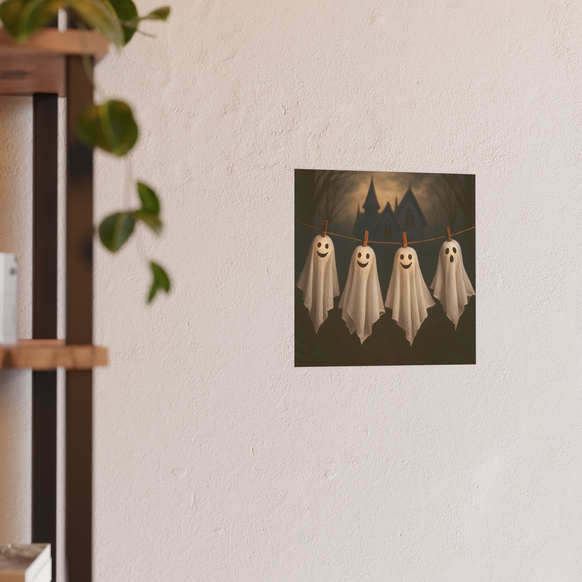 Friendly Halloween Ghosts Poster Art, Smiling Ghosts Clothesline Print