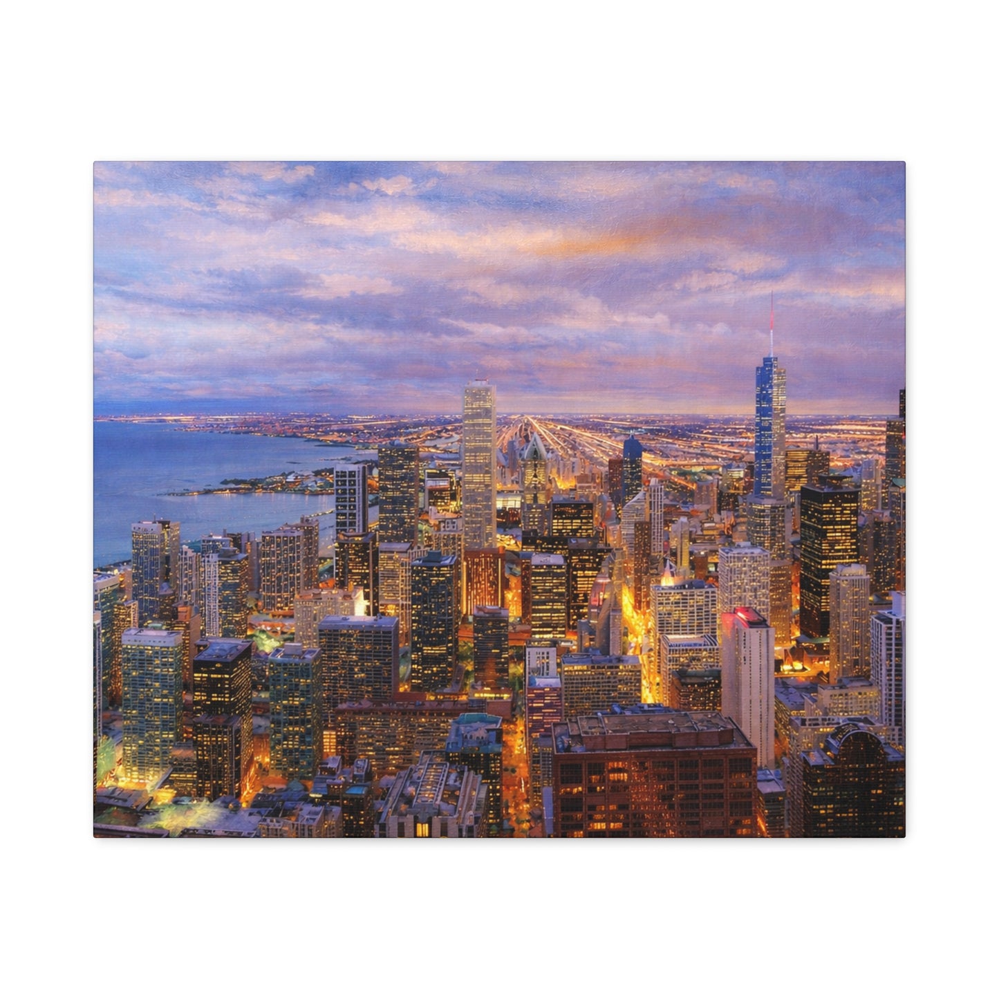 Chicago Skyline Canvas Wall Art – Sunset Cityscape Print, Downtown Chicago Decor, Urban Skyline Wall Decor