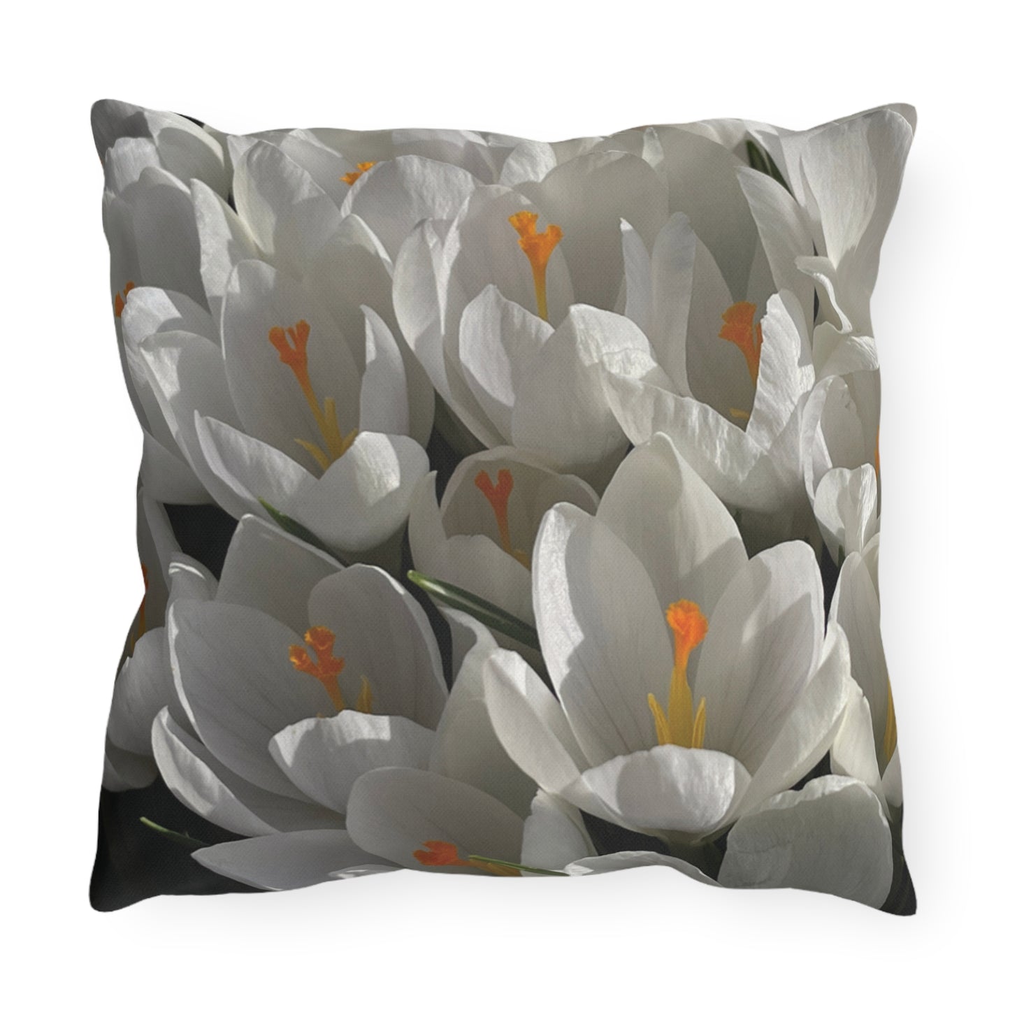 White Tulip Outdoor Throw Pillow | Spring Garden Patio Cushion