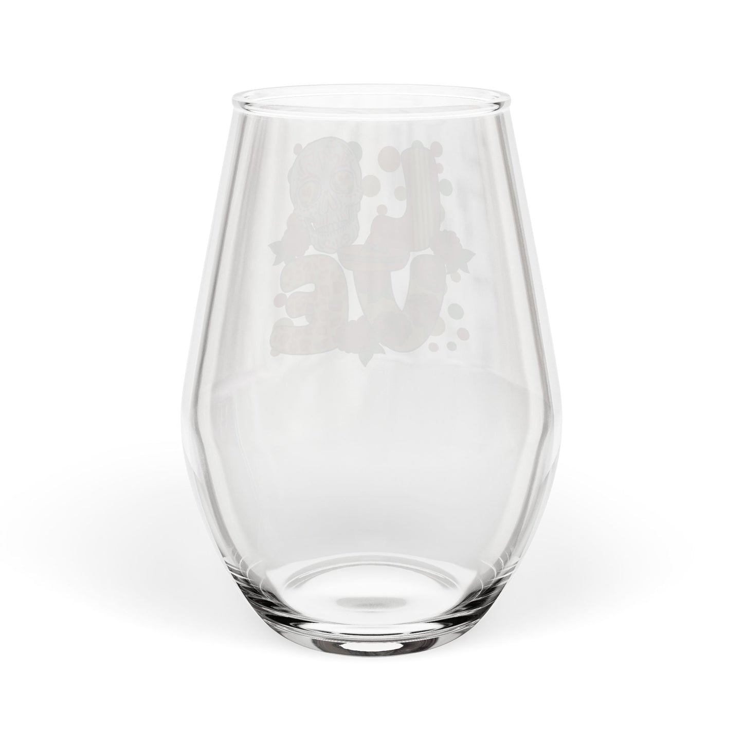 Love Sugar Skull Stemless Wine Glass – Romantic Rose Sombrero Design – Valentine’s Day Gift – Día de los Muertos Drinkware – Couples Gift