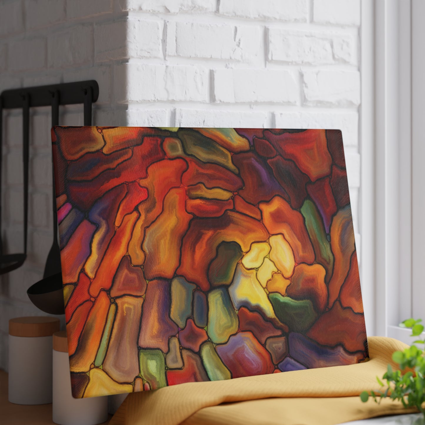 Abstract Stained Glass Swirl Cutting Board | Colorful Mosaic Kitchen Decor