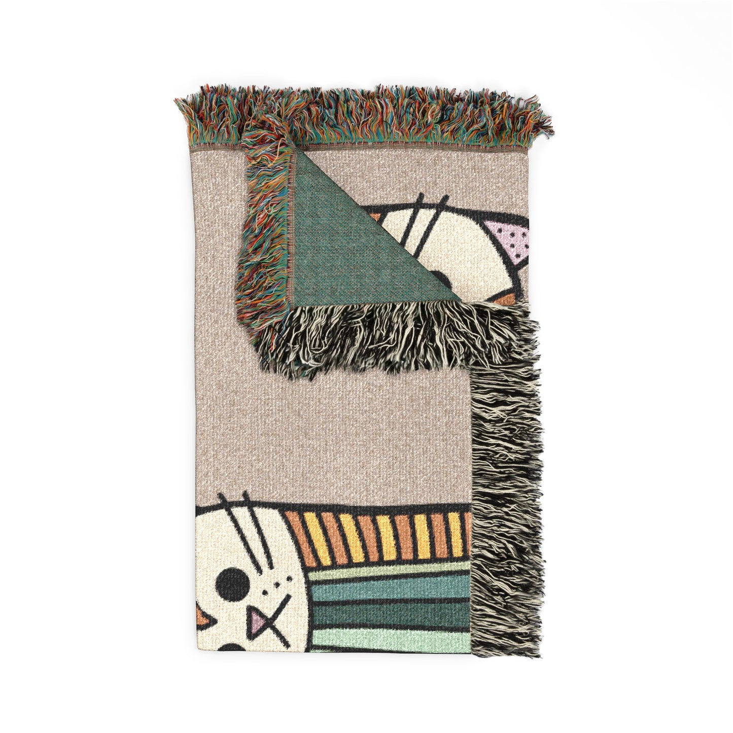 Modern Colorful Cat Woven Blanket – Whimsical Boho Throw for Cat Lovers