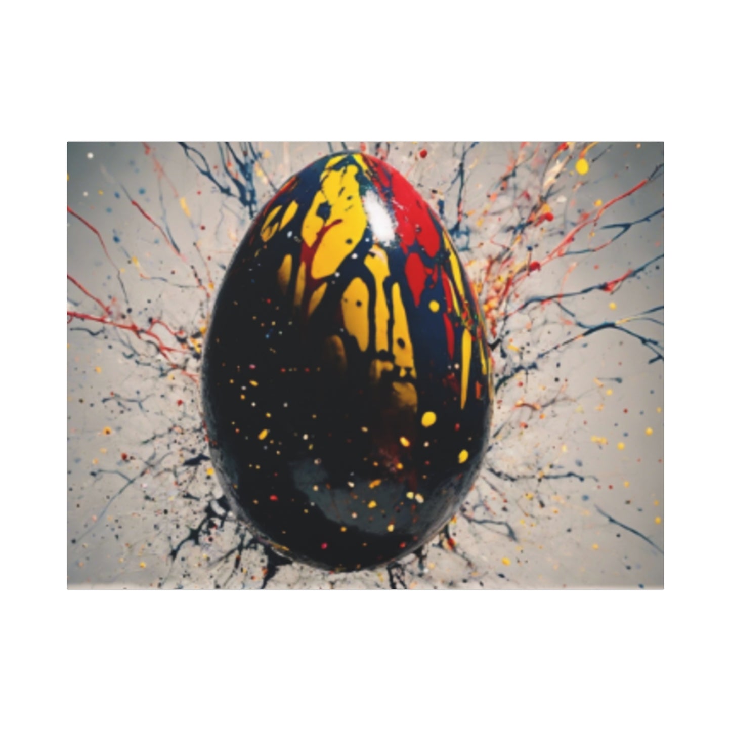 Vibrantly Painted Egg on Canvas | Abstract Paint Splatter Art I Easter Egg Art