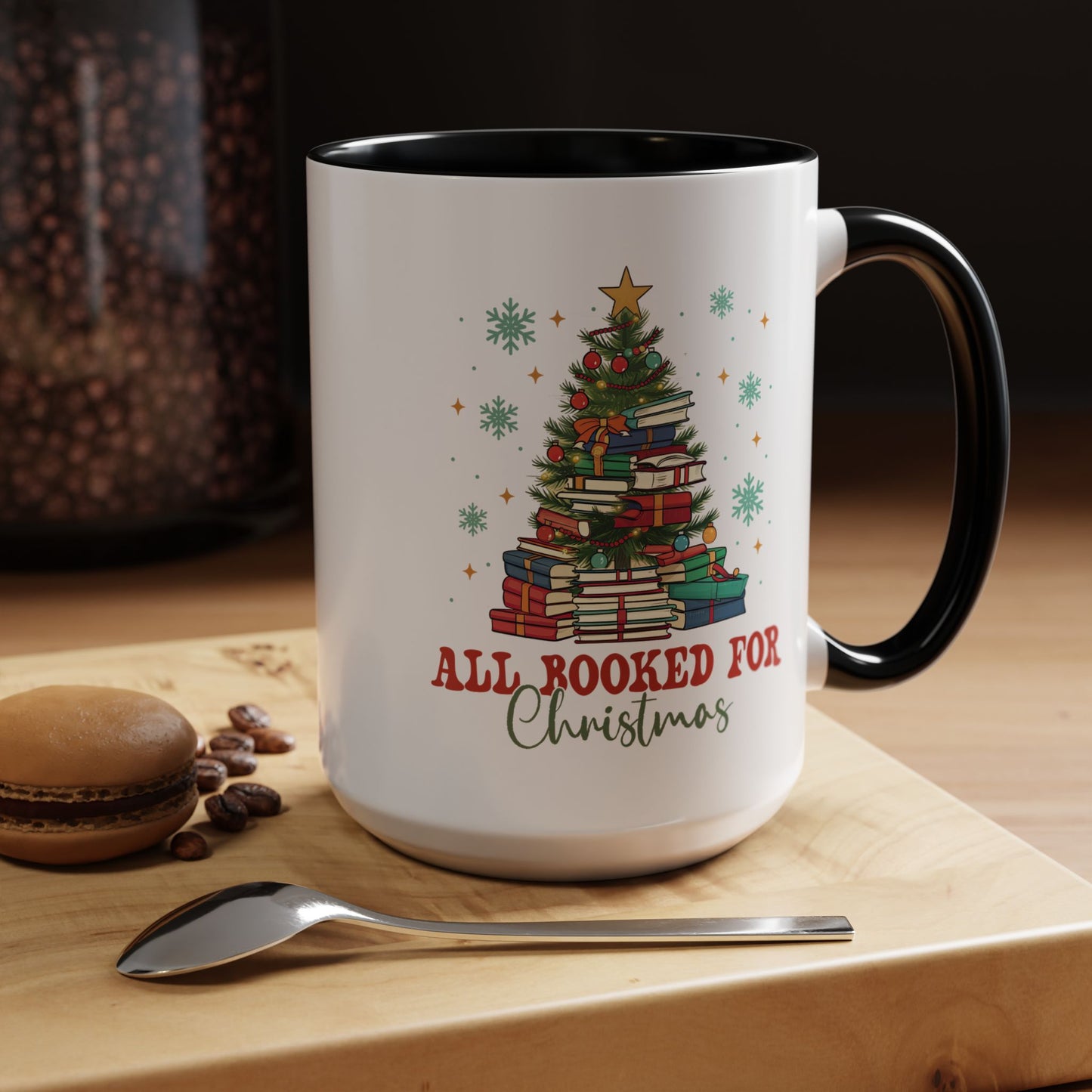 Christmas Booked Coffee Mug (11, 15oz) Holiday Book Lover Gift Festive Reading Mug Xmas Tree Teacher Gift