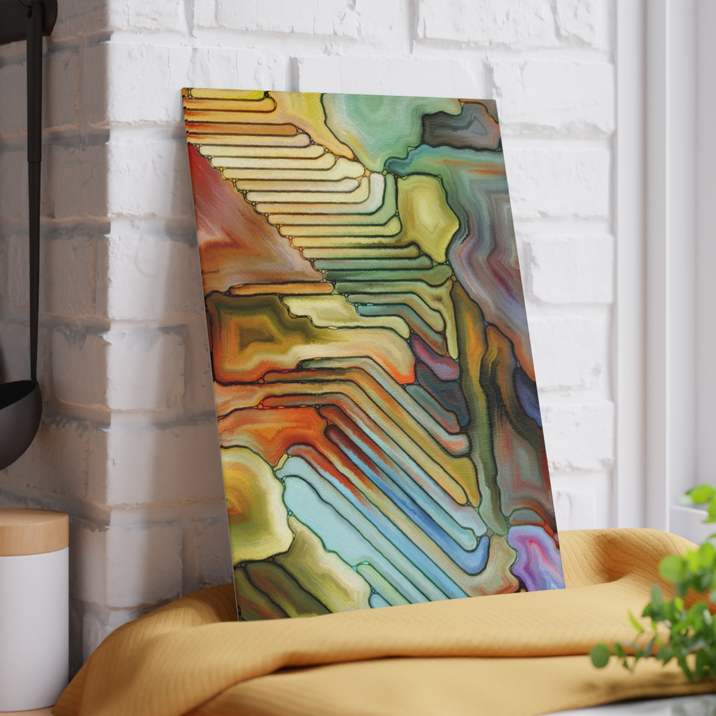 geometric cutting board display
