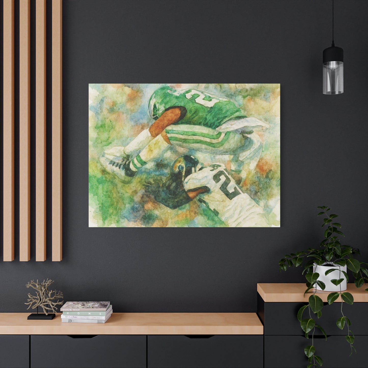 Saquon Barkley Backwards Hurdle Watercolor Canvas | Philadelphia Eagles Football Wall Art Print on 1.25"  Canvas | Game Day Fan Cave Gift