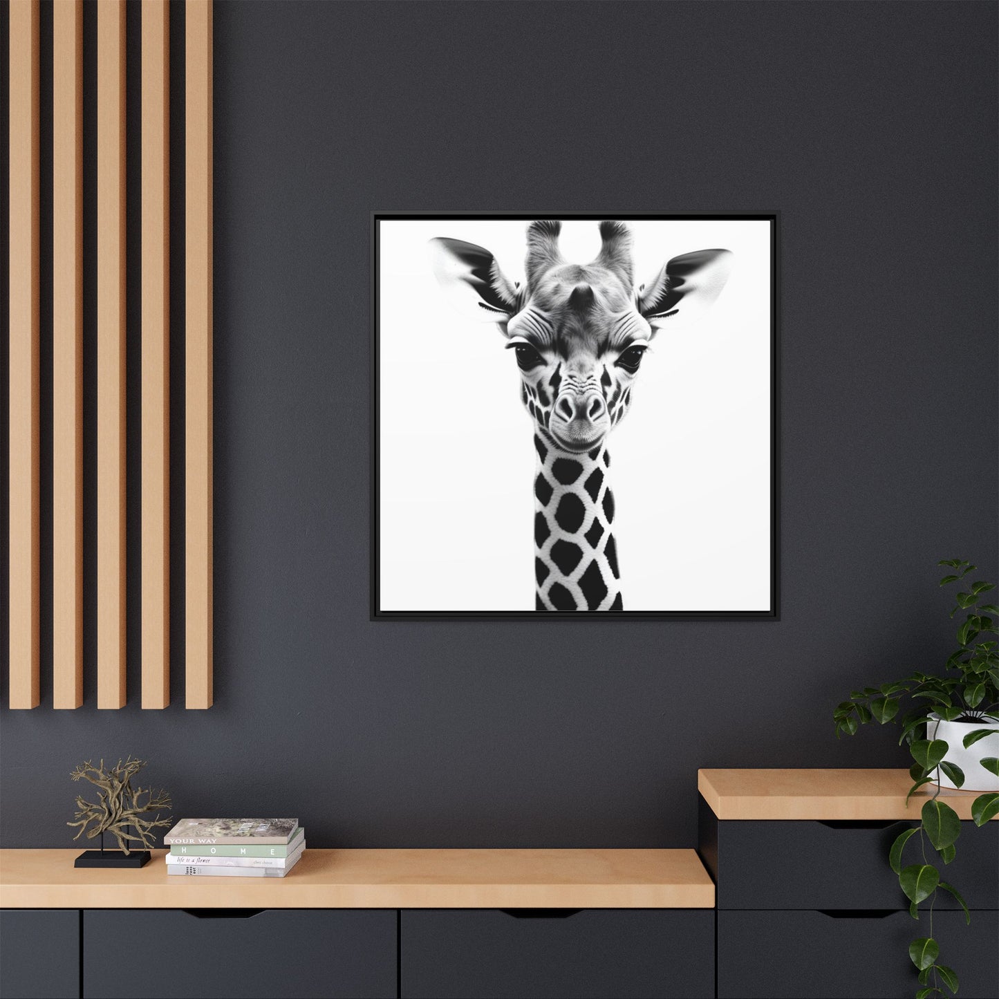 Baby Giraffe Wall Art Black & White Wildlife Photography Print, Cute Giraffe Lover Gift