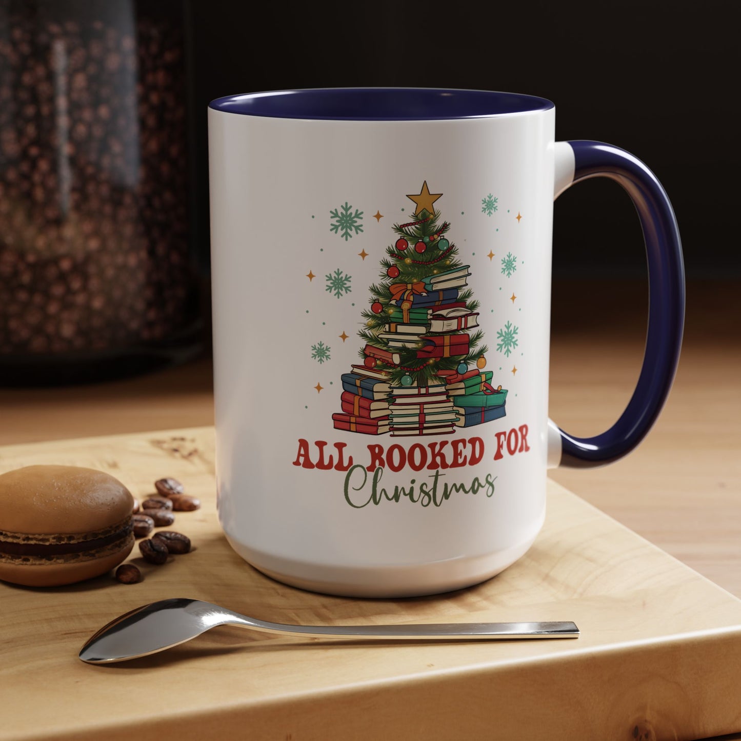 Christmas Booked Coffee Mug (11, 15oz) Holiday Book Lover Gift Festive Reading Mug Xmas Tree Teacher Gift