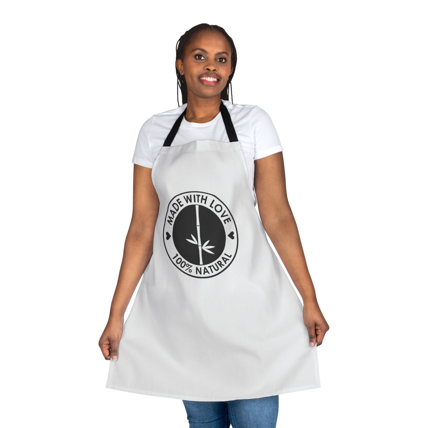 Made With Love 100% Natural Chef Apron — White Apron with Black Ties
