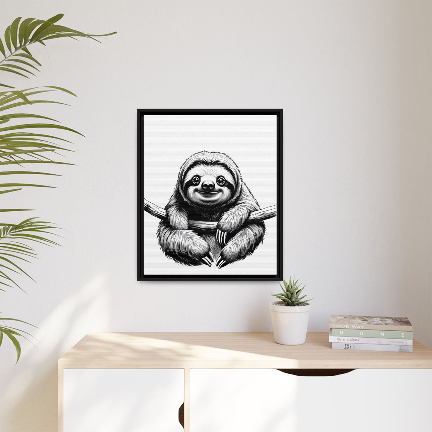 Adorable Sloth Hanging from Tree Branch Black & White Animal Wall Art, Cute Sloth Print, Jungle Theme Nursery Decor, Baby Shower Gift