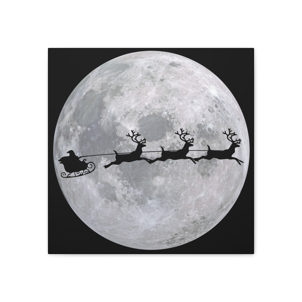 Santa Sleigh Silhouette Canvas - Moonlit Christmas Wall Art