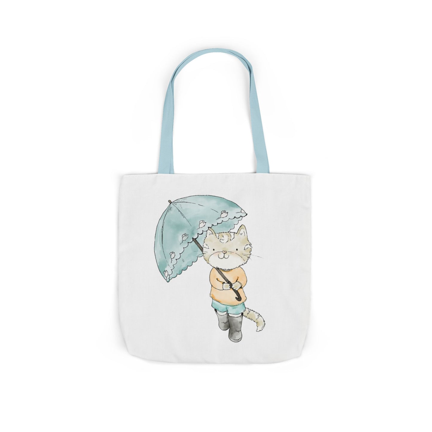 Cat Lover Tote Bag Cute Kitty with Umbrella Rain Boots Cat Lover Eco Tote Bag