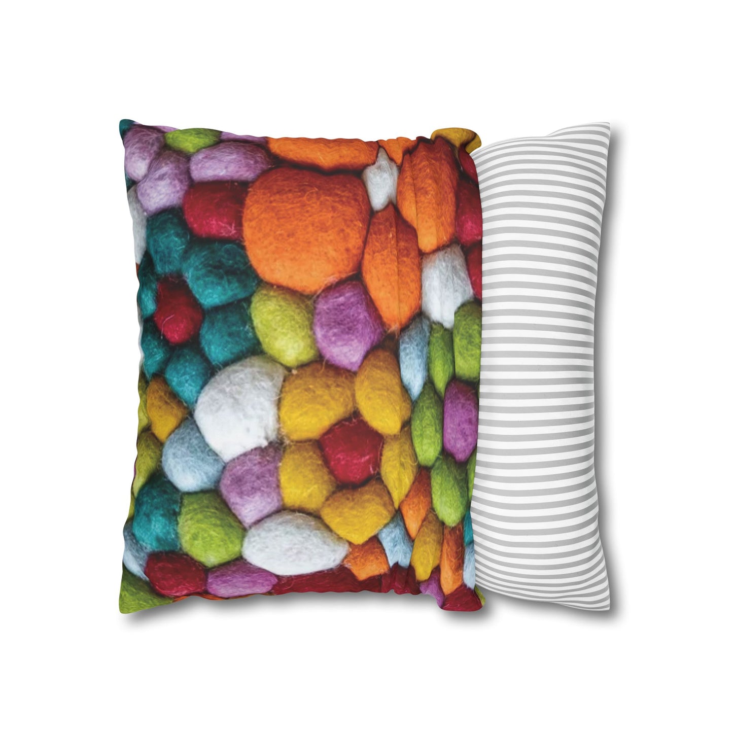 Decorative Pillowcase, Vibrant Colorful Cotton Balls Print, Square Couch Pillow Cover