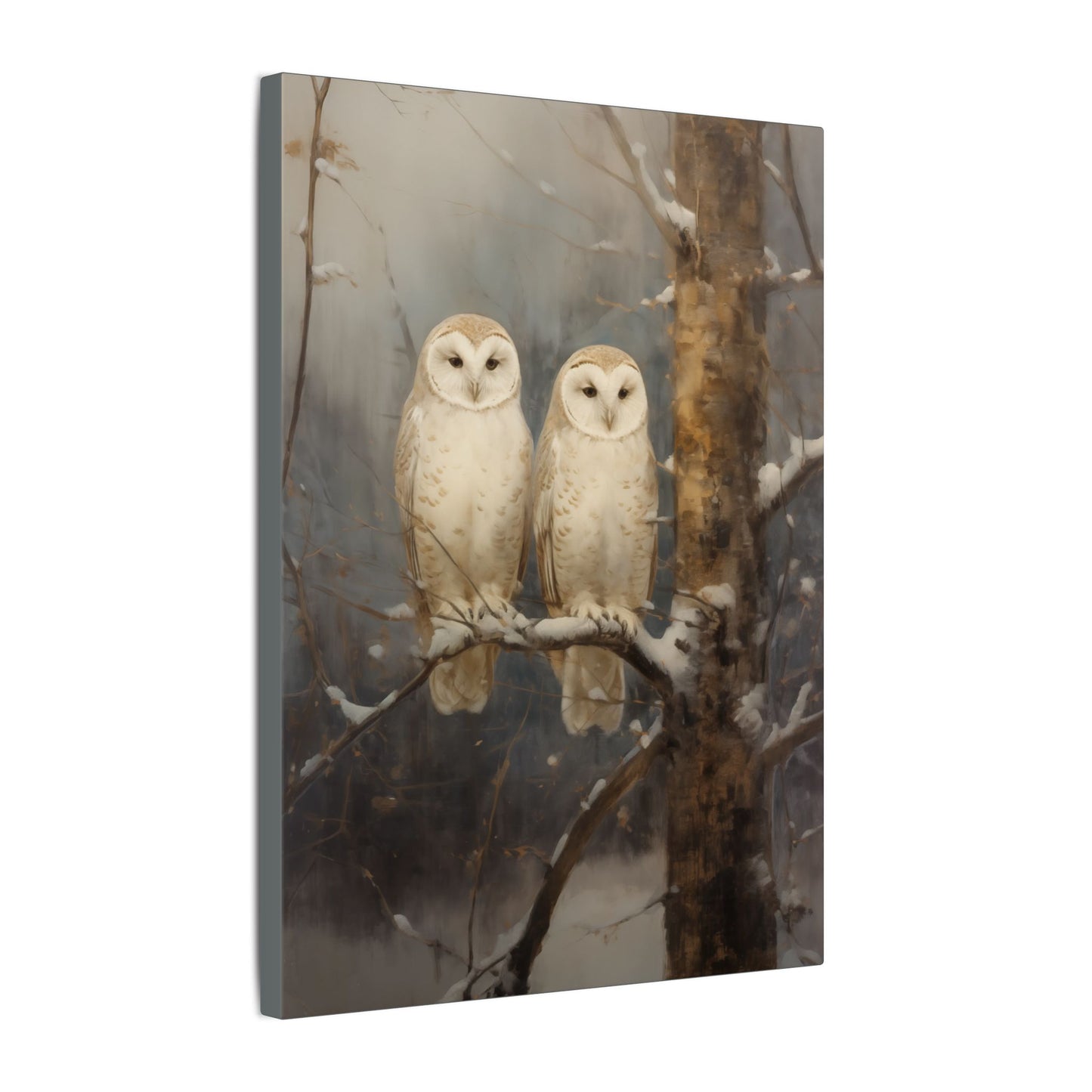 Snowy Owls Winter Canvas Wall Art | Vintage Wildlife Nature Decor