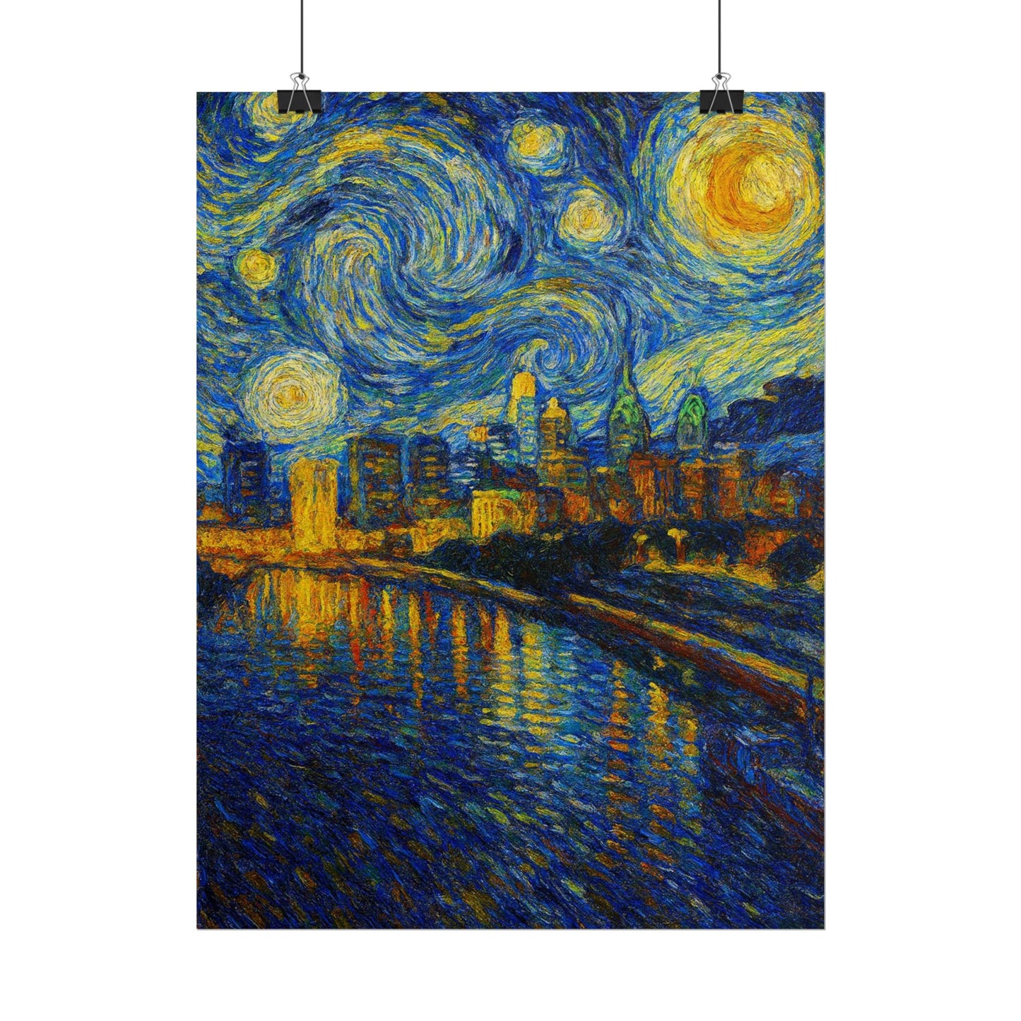 Philadelphia Starry Night City Skyline Rolled Poster | Van Gogh Style Print