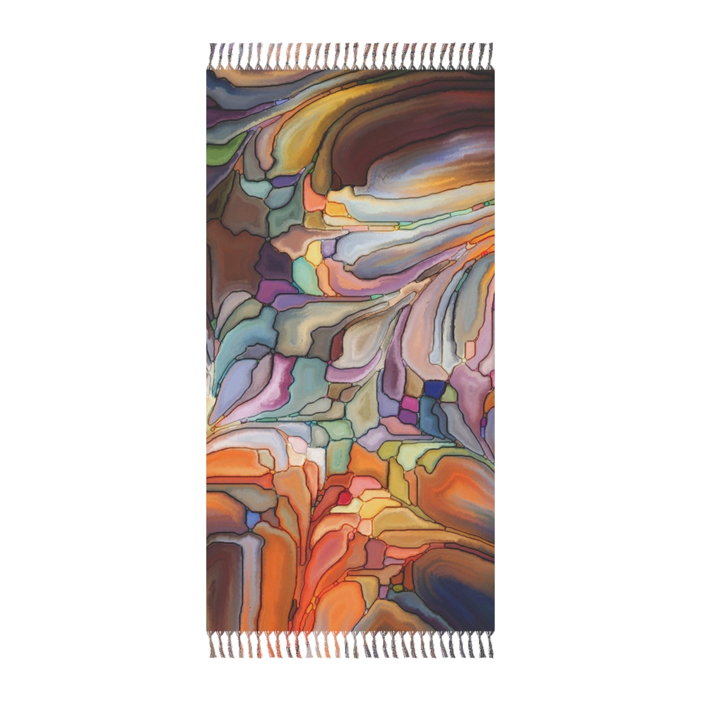 Colorful Abstract Boho Beach Throw | Fringe Statement Blanket | Luxury Coastal Summer Decor
