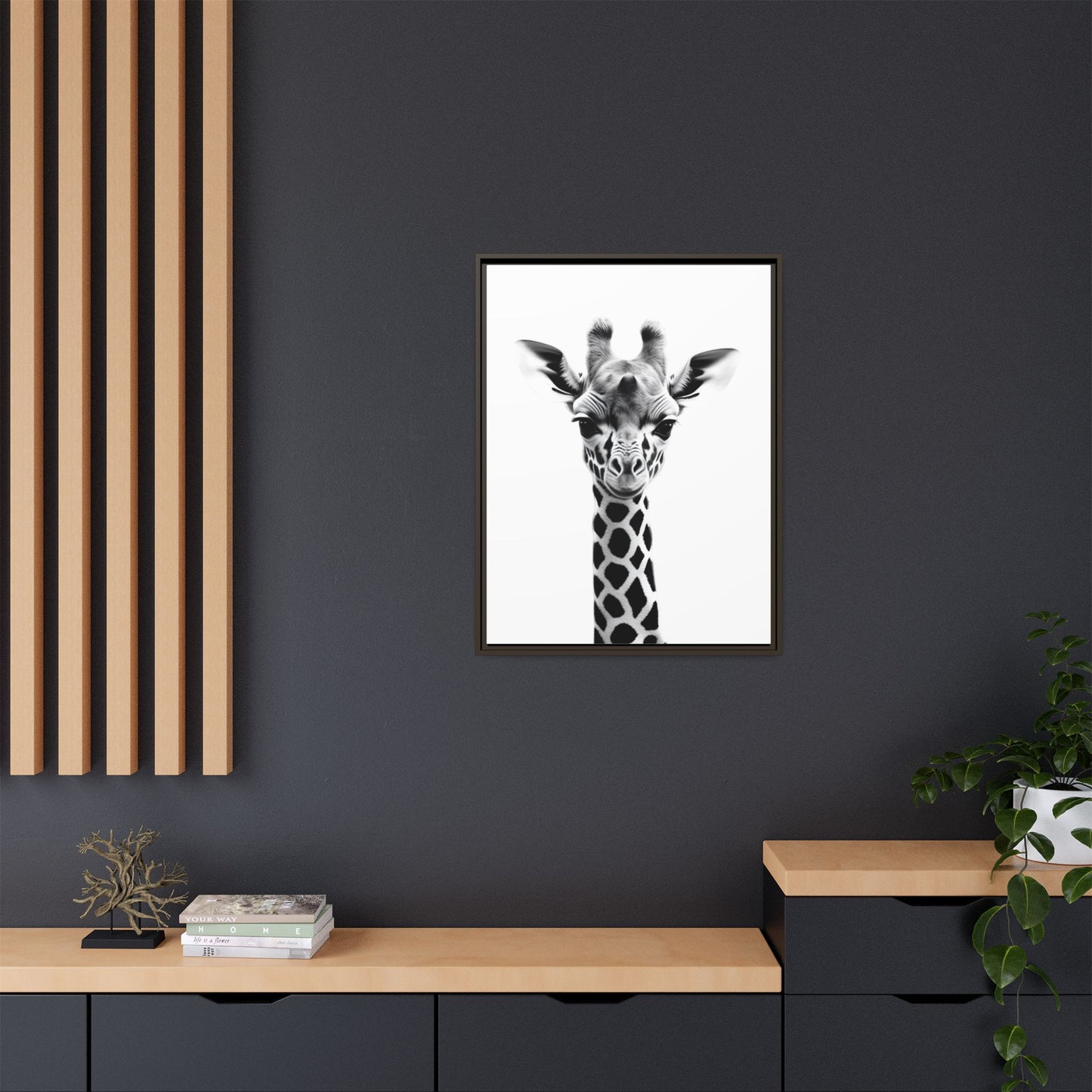 Baby Giraffe Wall Art Black & White Wildlife Photography Print, Cute Giraffe Lover Gift