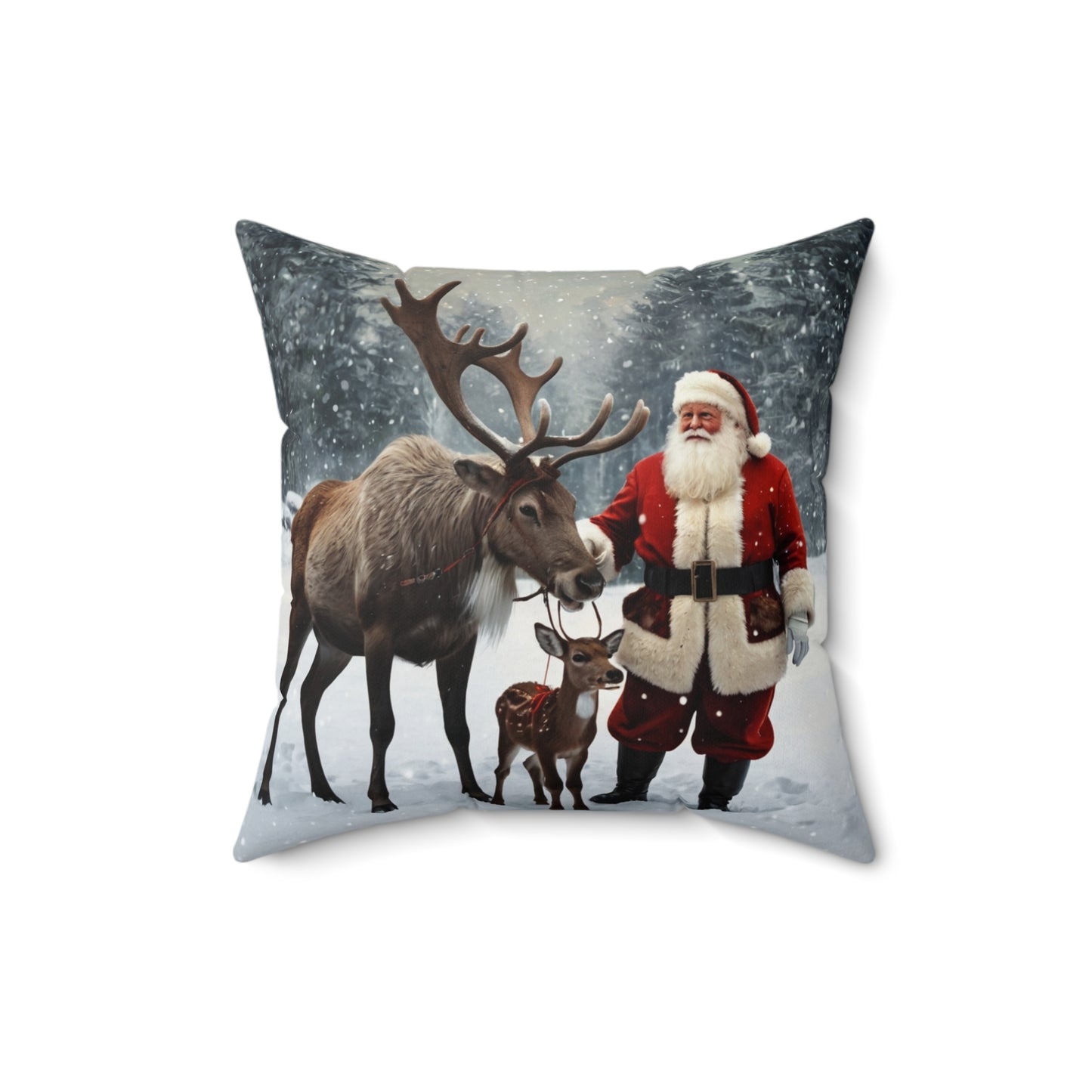 Vintage Santa with Reindeer Holiday Throw Pillow |Christmas Home Accent