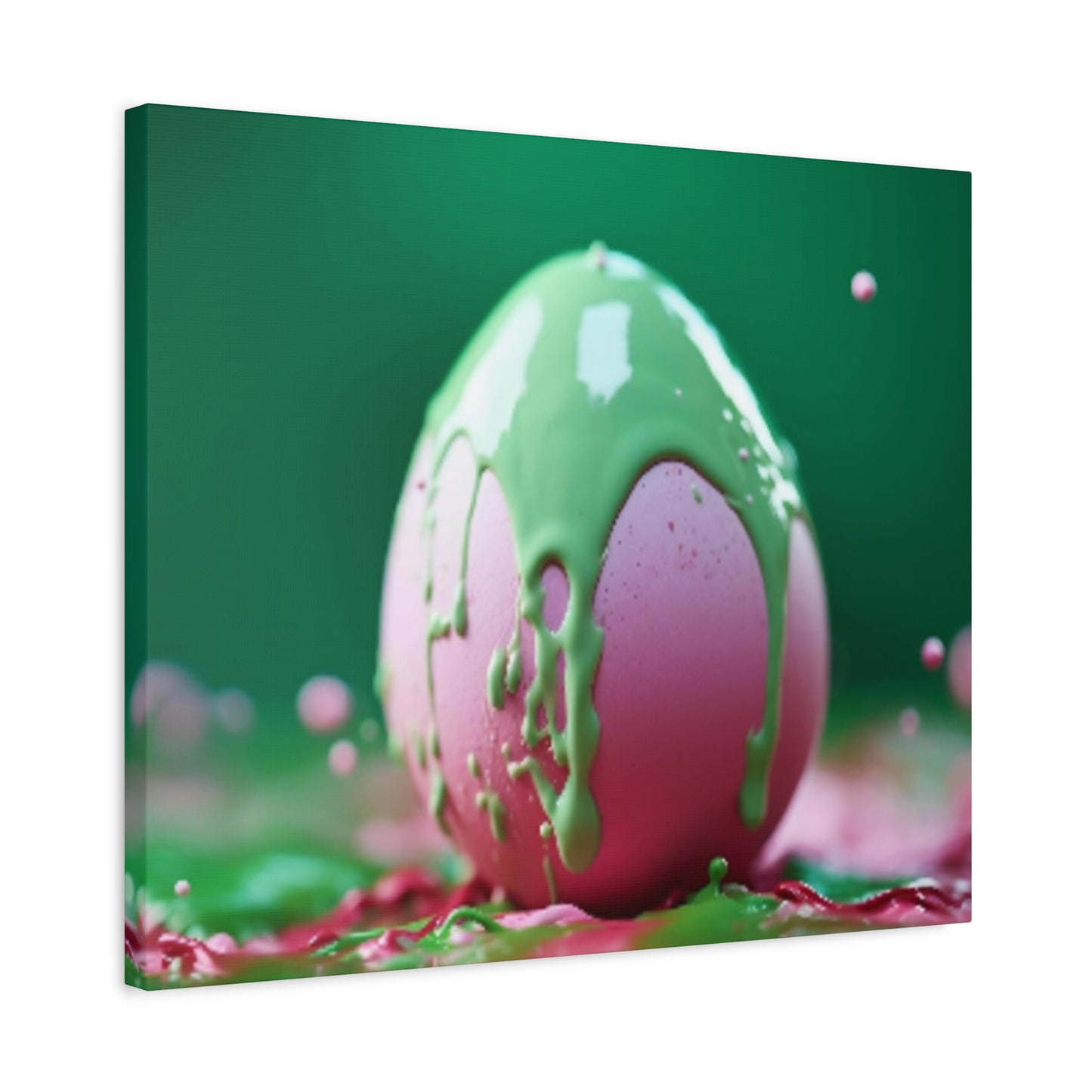 Canvas Wall or Mantle Art Pink Easter Egg with Green Paint Spring Home Decor
