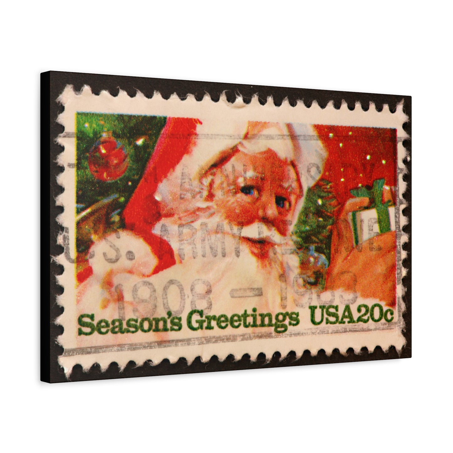 Vintage Santa Claus Stamp Wall Art US Army Postmark | Christmas Decor Mantle Art