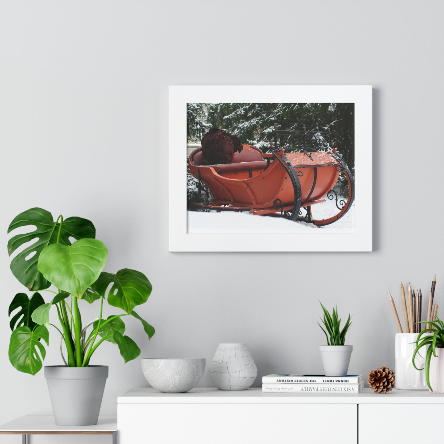 Santa Sleigh Christmas Wall Poster Art Santa's Sleigh Snowy Scene Mantle Art