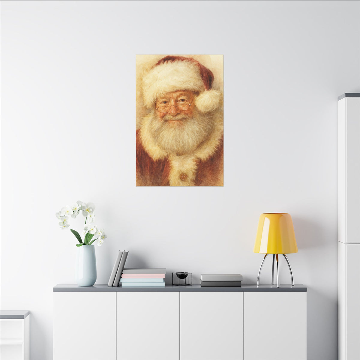 Vintage Santa Claus Portrait Canvas Wall Art – Unframed Christmas Décor Mantle Art
