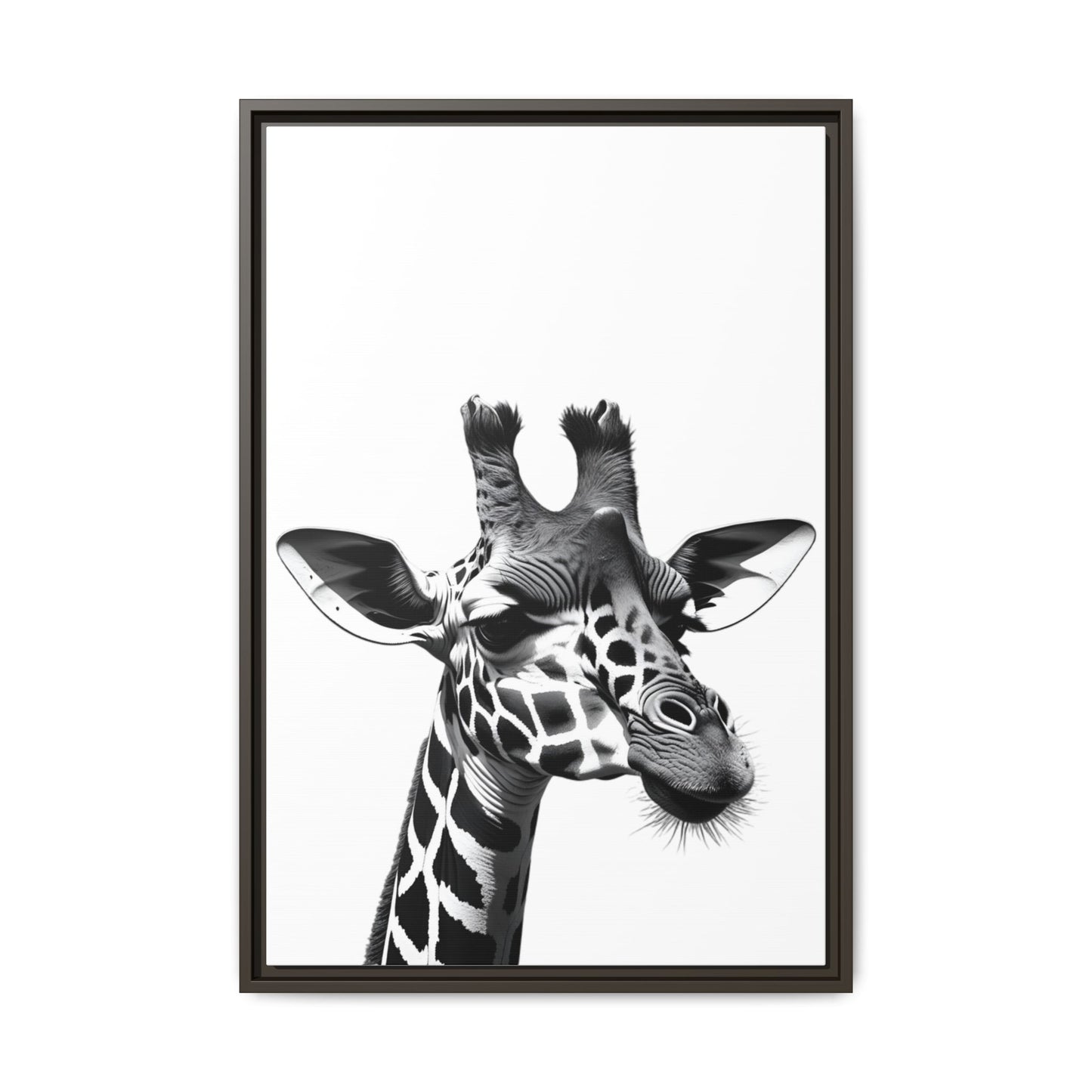 Black and White Giraffe Wall Art – Framed Safari Animal Canvas Print