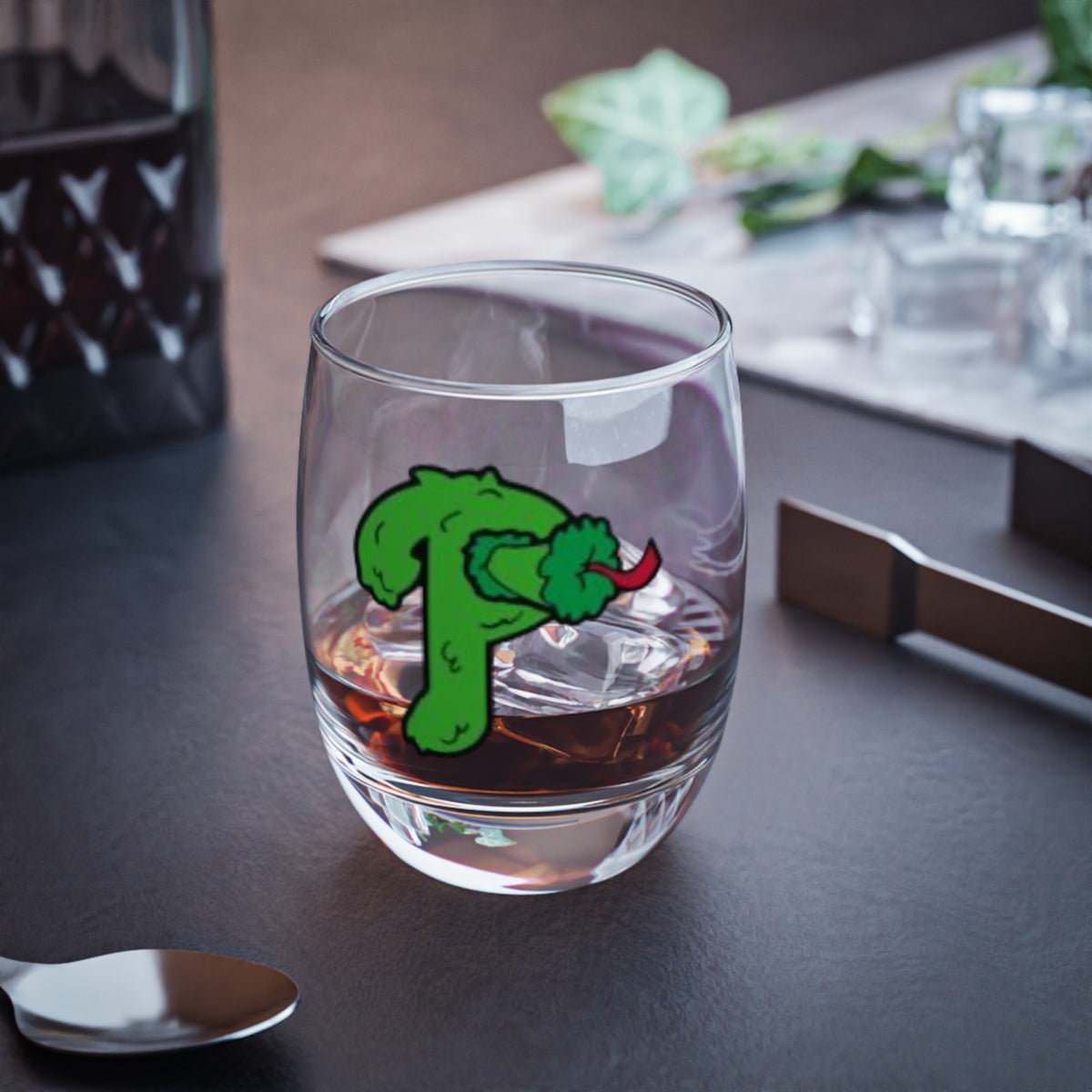Philadelphia Mascot Inspired Rocks Glass, Funny Logo Glassware, Philly Baseball Gift, Whiskey Bourbon Cocktail Glass