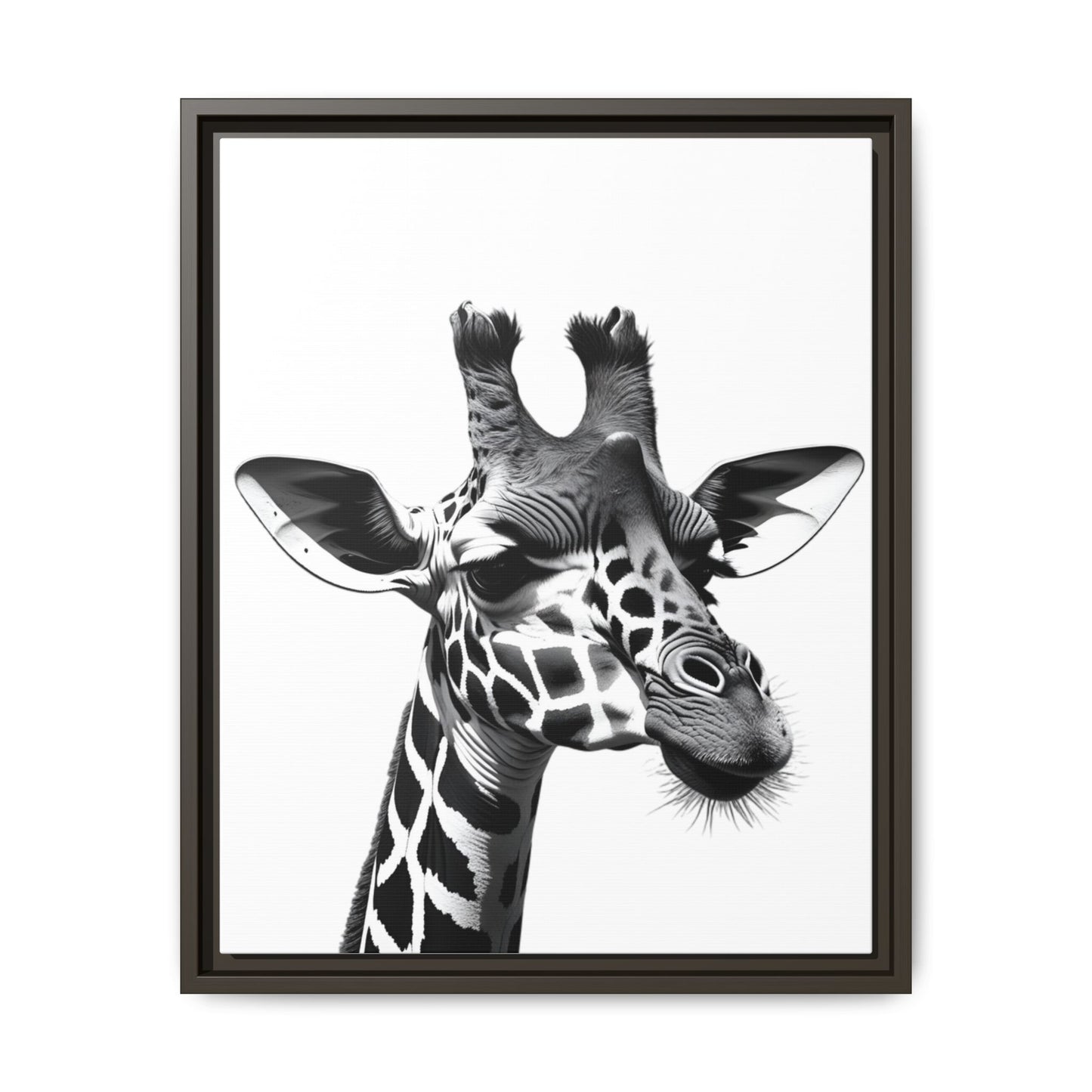 Black and White Giraffe Wall Art – Framed Safari Animal Canvas Print