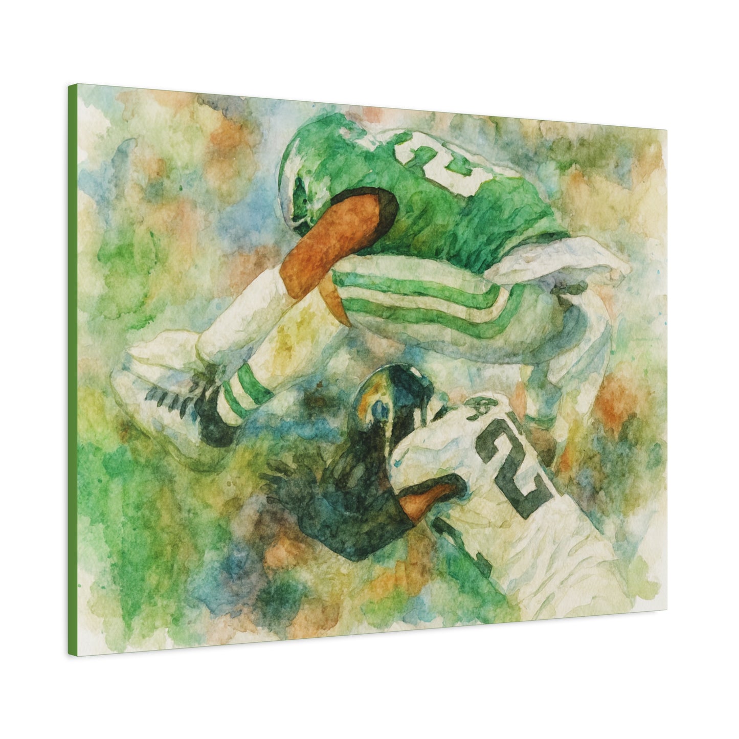 Saquon Barkley Backwards Hurdle Watercolor Canvas | Philadelphia Eagles Football Wall Art Print on 1.25"  Canvas | Game Day Fan Cave Gift