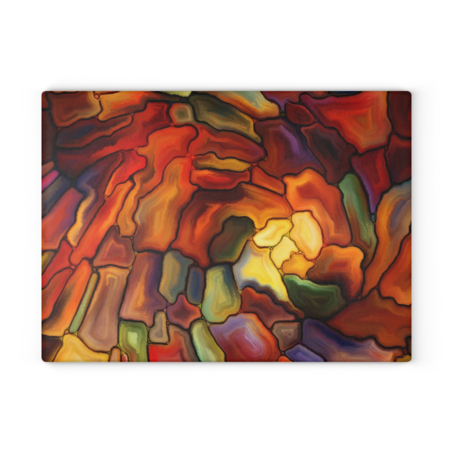 Abstract Stained Glass Swirl Cutting Board | Colorful Mosaic Kitchen Decor