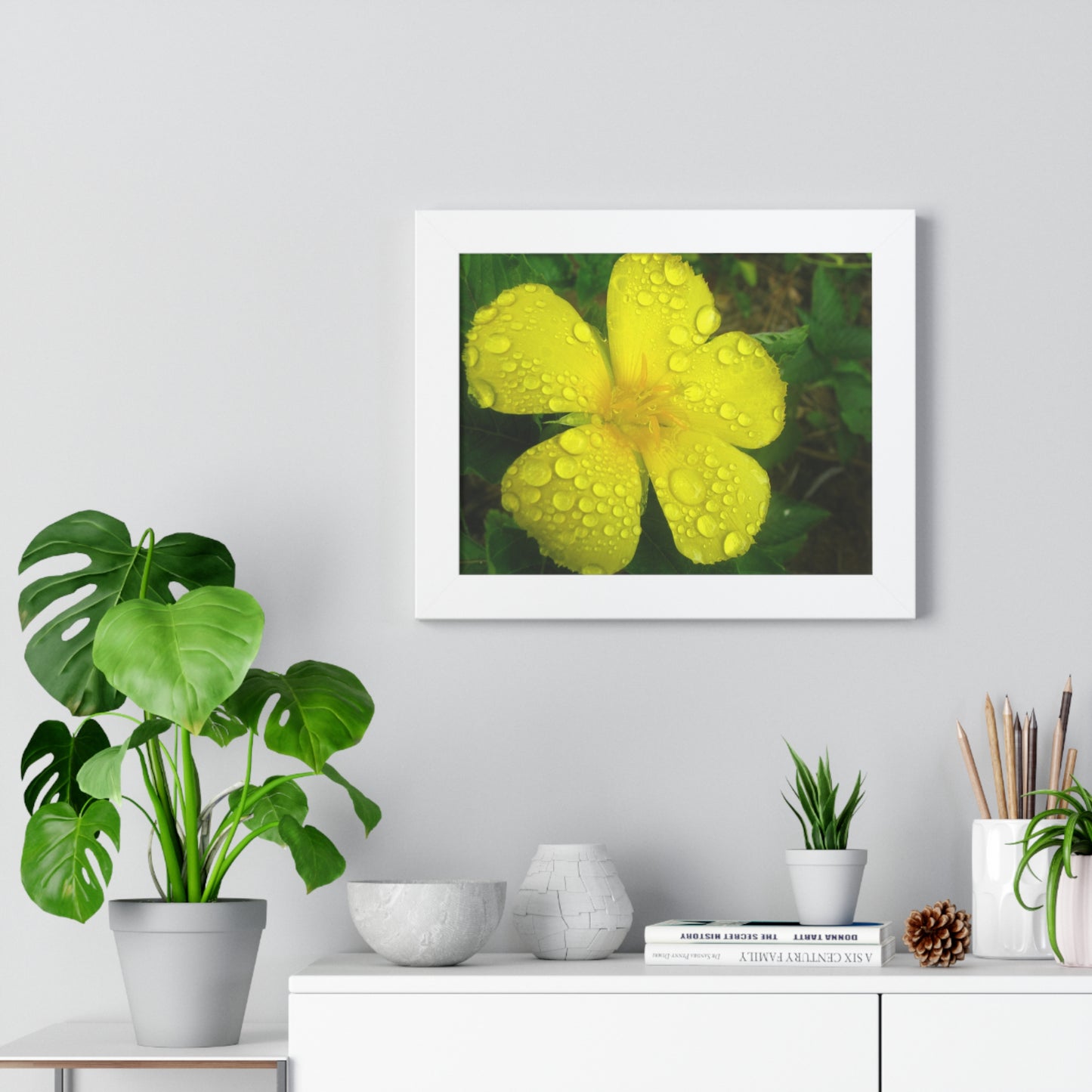 Rain Kissed Yellow Flower Framed Art – Elegant Botanical Wall Decor, Bright Nature Print for Living Room Bedroomift