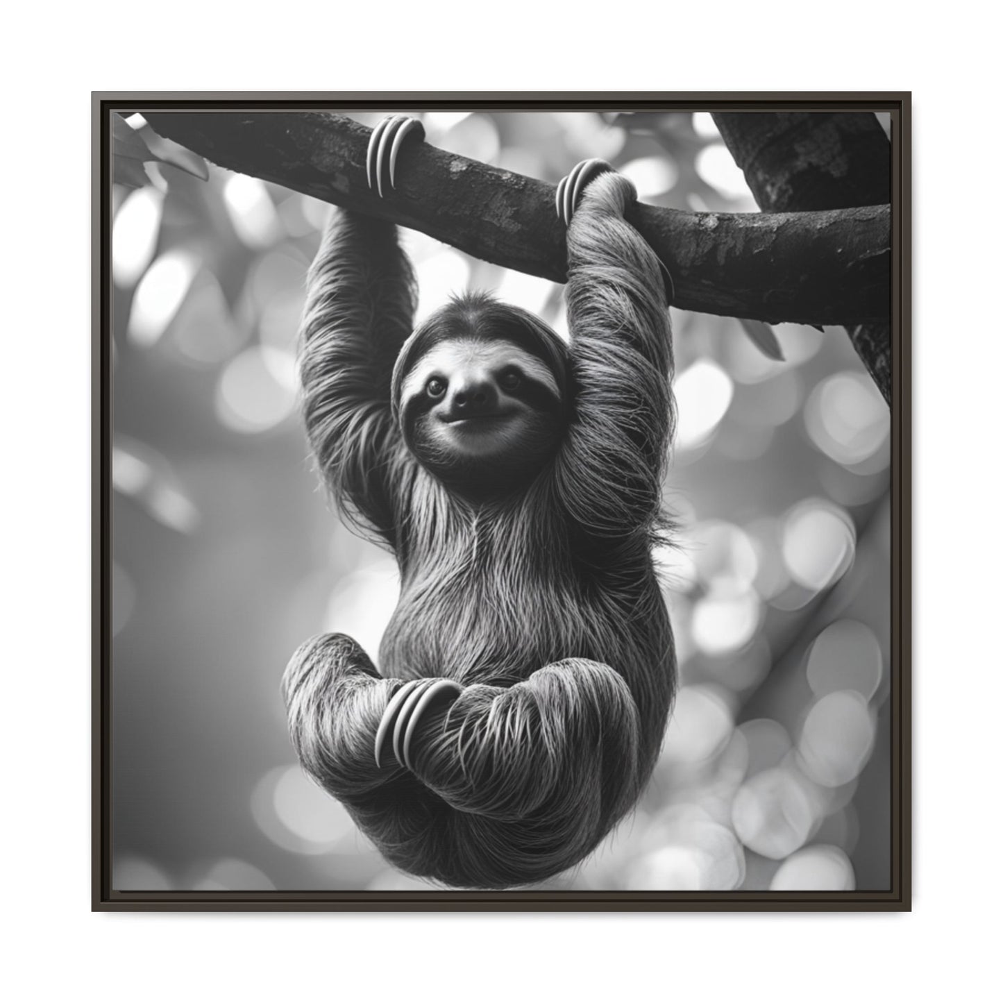 Black and White Sloth Framed Canvas Wall Art, Minimalist Animal Print, Modern Jungle Wildlife Home Decor, Sloth Lover Gift, Monochrome Image
