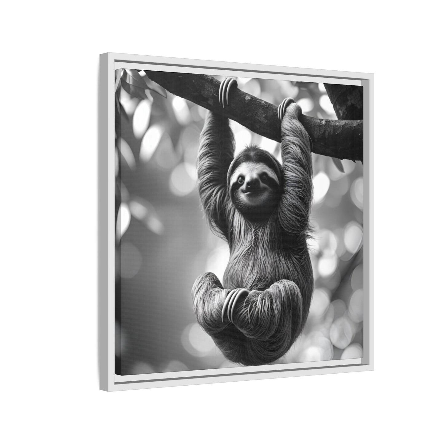Black and White Sloth Framed Canvas Wall Art, Minimalist Animal Print, Modern Jungle Wildlife Home Decor, Sloth Lover Gift, Monochrome Image