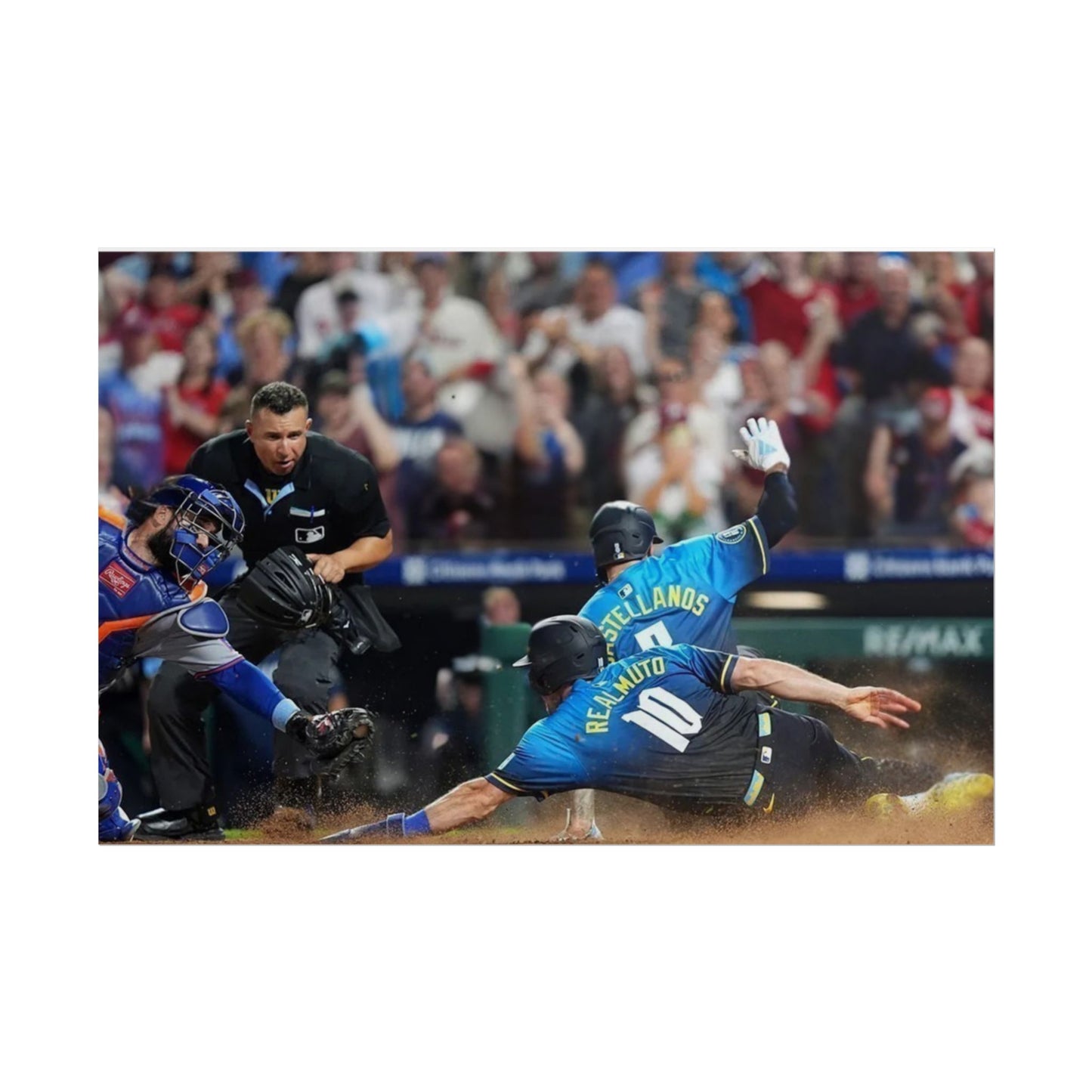 Double Slide Phillies Poster Nick Castellanos J.T. Realmuto Sliding Home Philadelphia Baseball Fan Art Decor