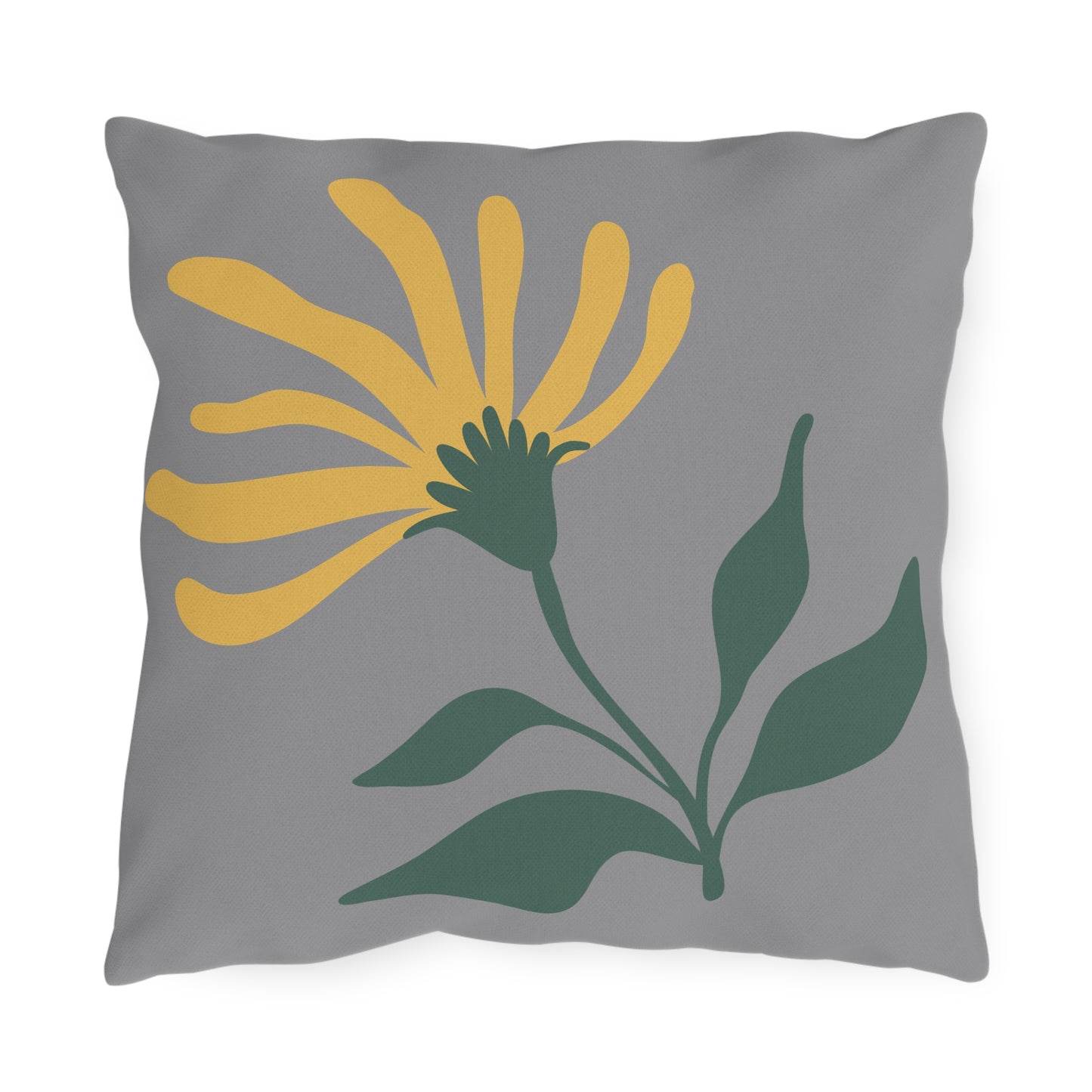 Yellow Flower Outdoor Throw Pillow | Gray Floral Patio Cushion