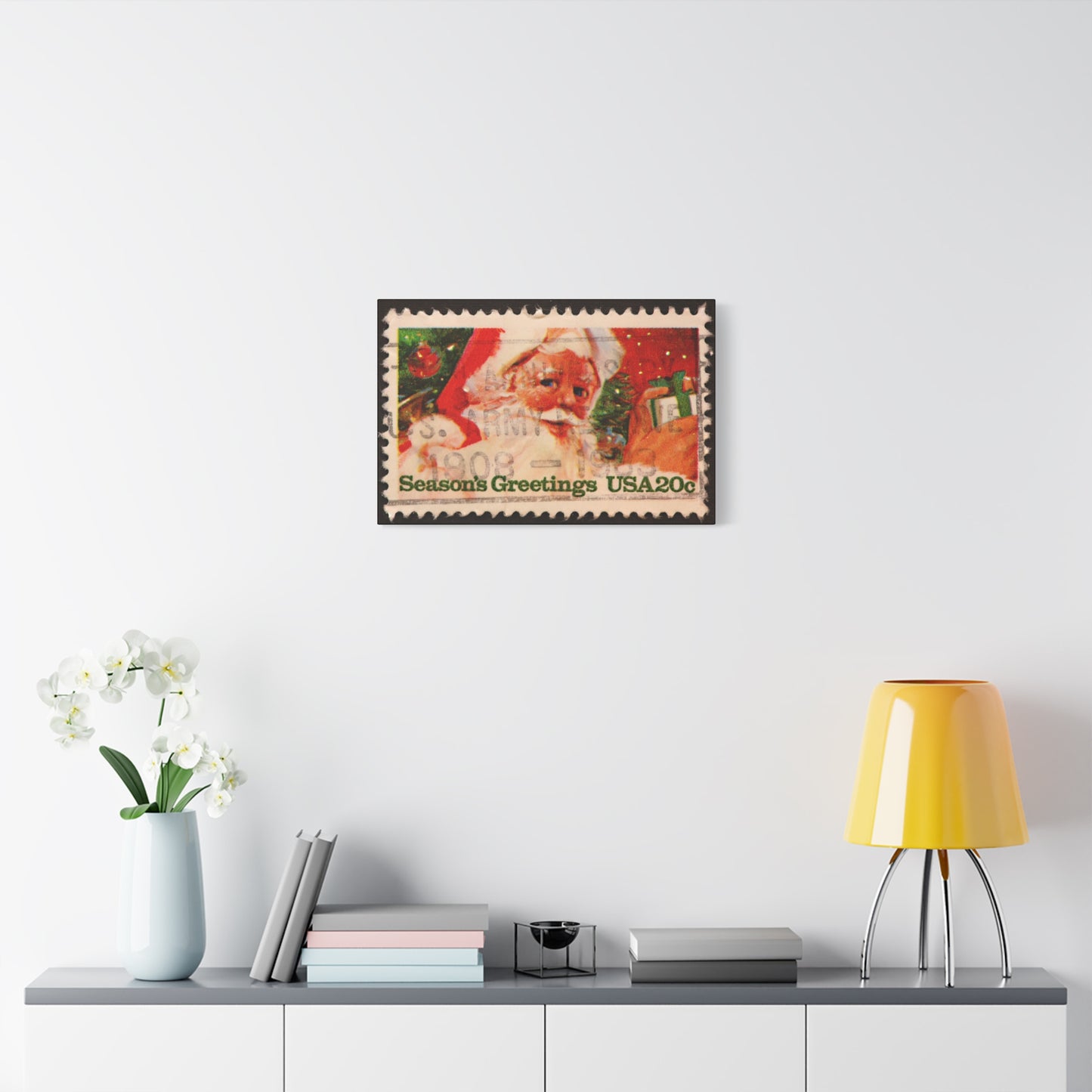 Vintage Santa Claus Stamp Wall Art US Army Postmark | Christmas Decor Mantle Art