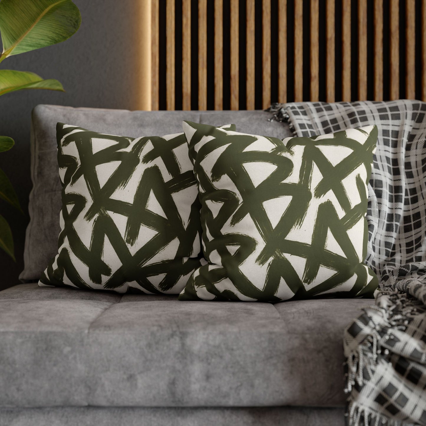 Throw Pillow Cover, Green Graffiti Brush Strokes Square Pillowcase Cover