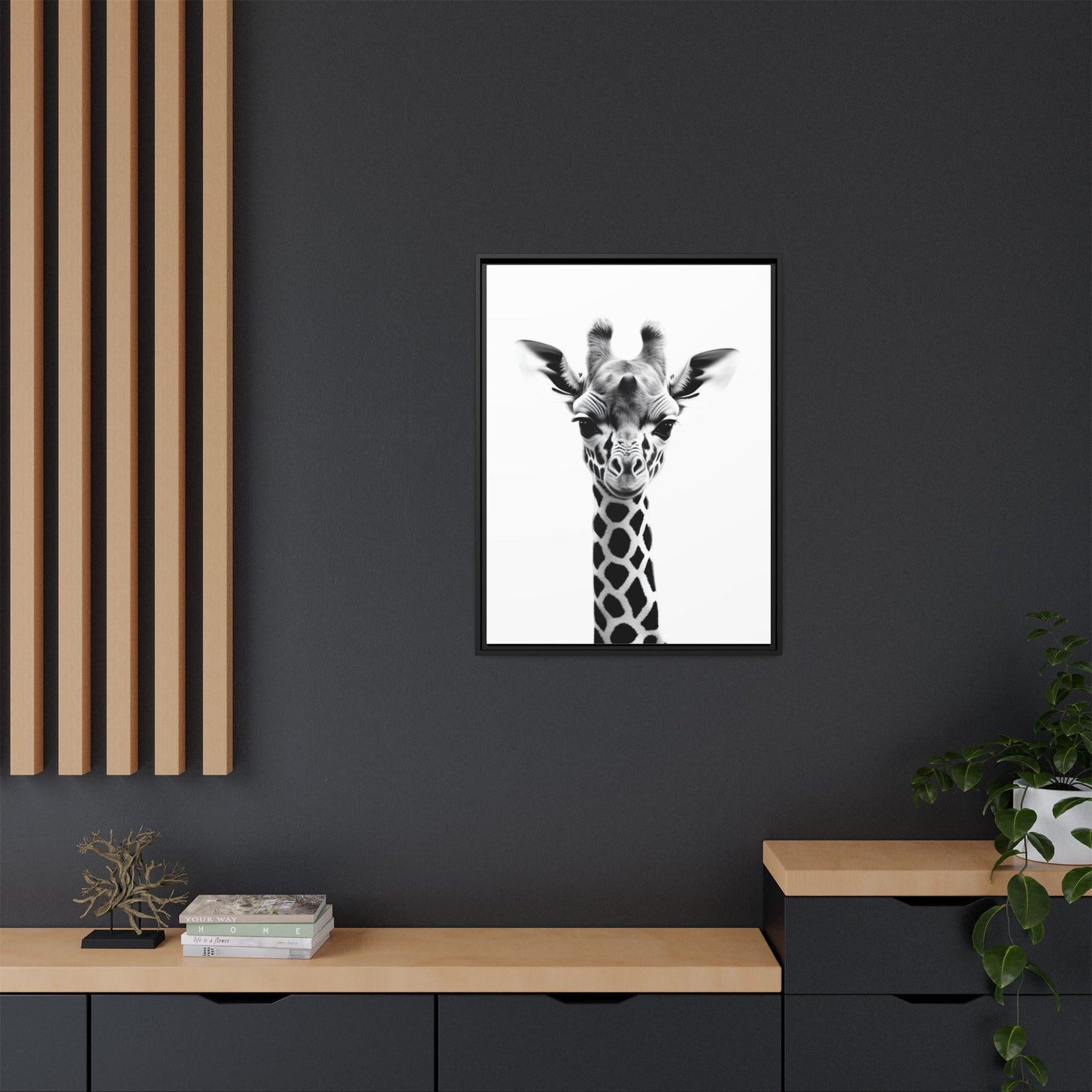 Baby Giraffe Wall Art Black & White Wildlife Photography Print, Cute Giraffe Lover Gift