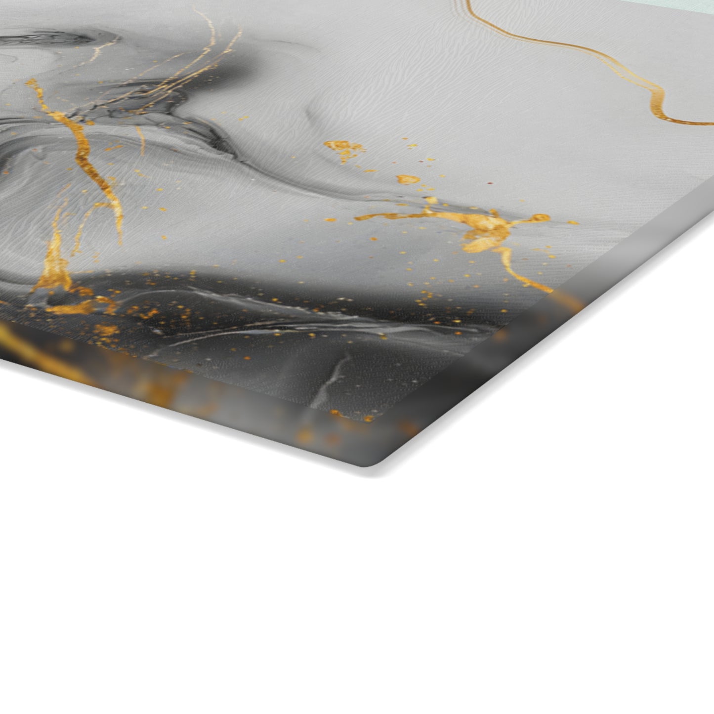 Black White Marble Glass Cutting Board | Gold Accent Kitchen Decor