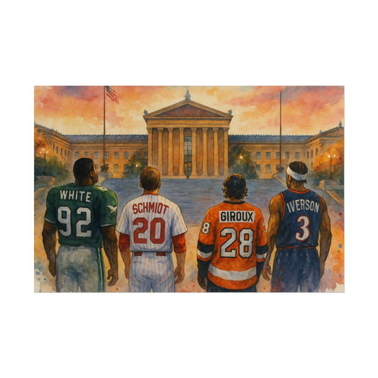 Philadelphia Sports Legends Poster, Sport Fan Art, Philadelphia Museum of Art Watercolor Print, Eagles Phillies Flyers 76ers Eagles Gift